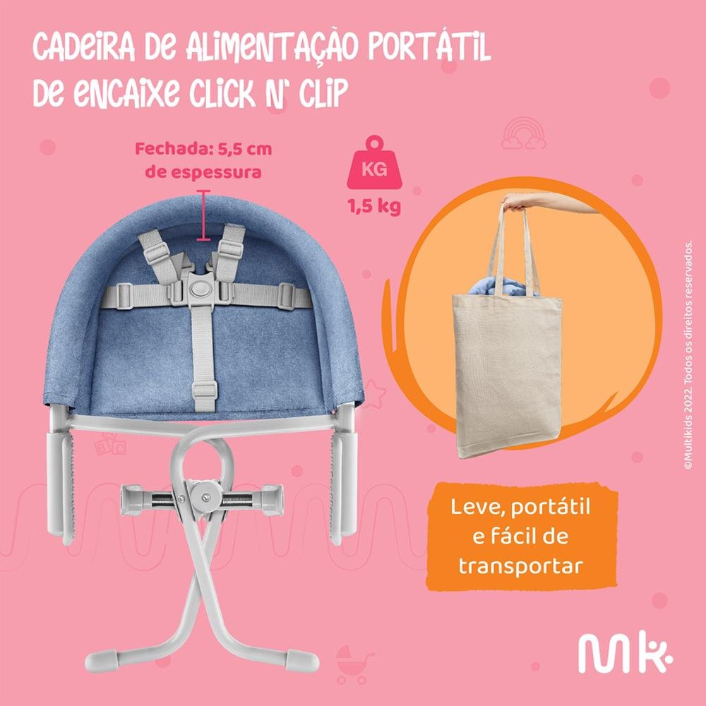Cadeira de Alimentação de Encaixe em Mesa 6M-15Kg Multikids Baby Click N Clip Azul - BB377