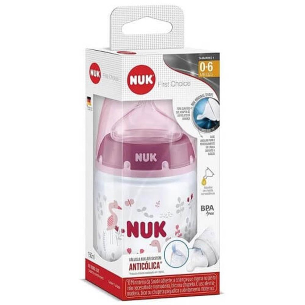 Mamadeira Nuk First Choice 150 ml Anticolica 0 a 6 meses Passarinhos Rosa PA7058-1G