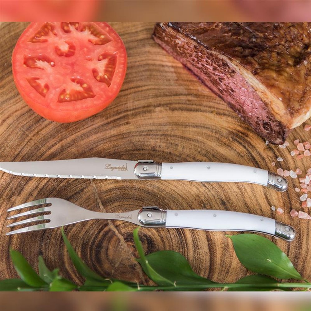 Conjunto De 6 Facas Laguiole La Tour Luxo Com Cepo De Madeira - Branco