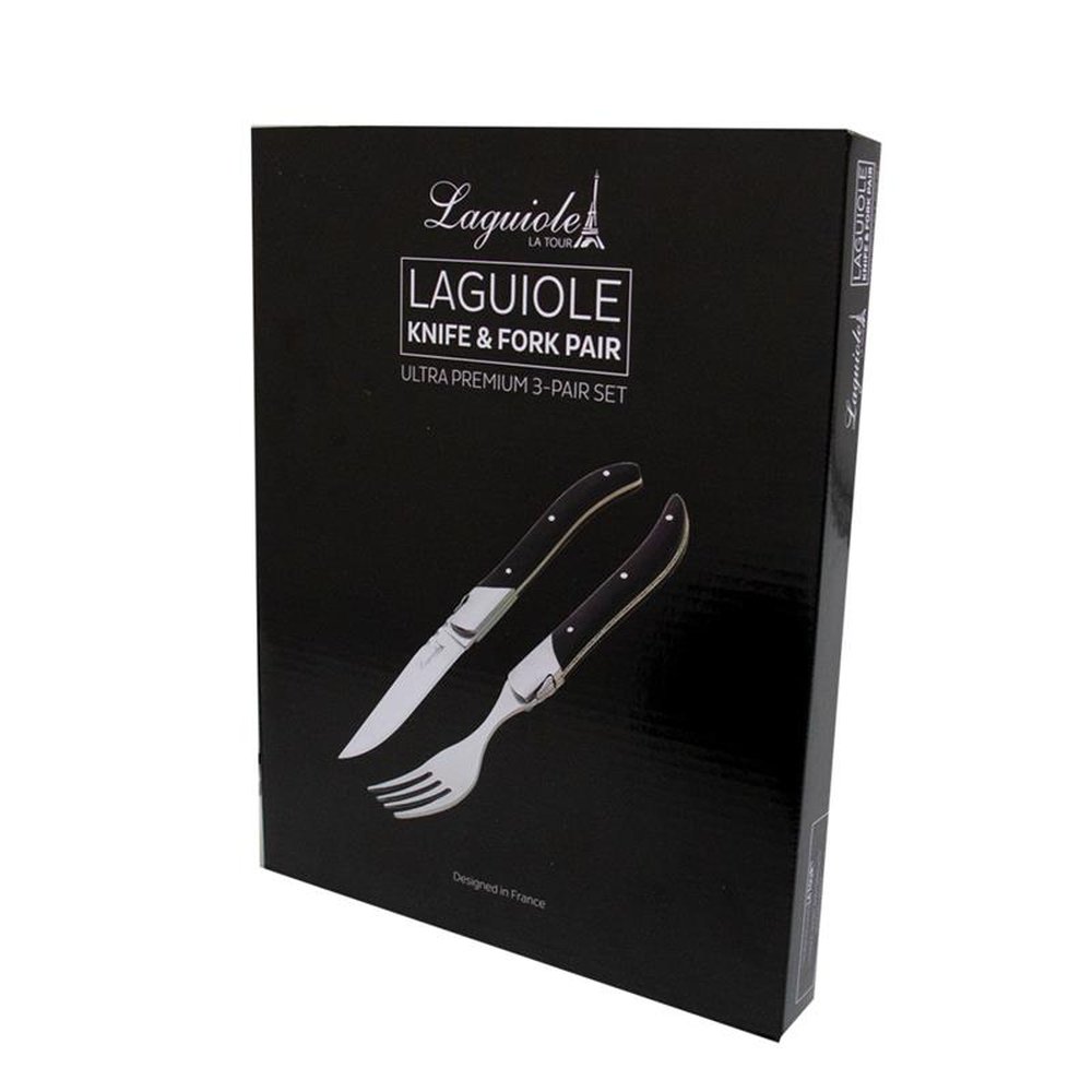 Conjunto De 3 Facas E 3 Garfos Laguiole La Tour Ultra Premium - Preto