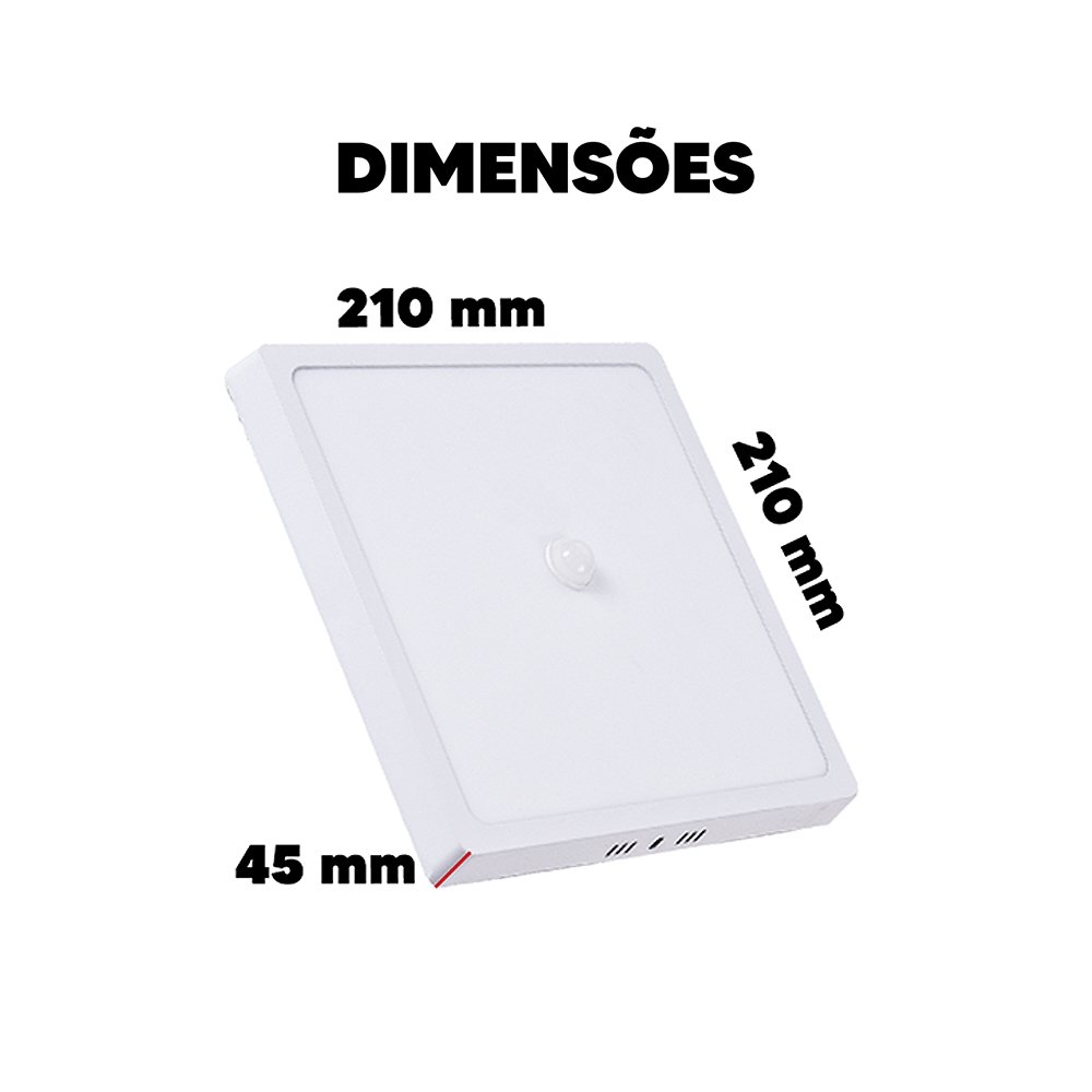 Plafon Painel Avant LED Quadrado Sobrepor - Sensor de Presença, 18W, 22cm, 1080 Lúmens