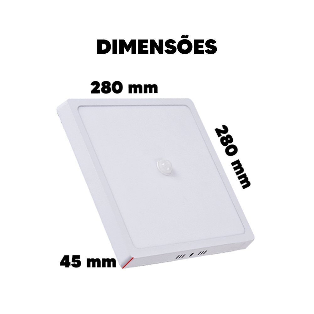 Plafon Painel Avant Led Quadrado Sobrepor - Sensor de Presença, 24W, 29cm, 1440 Lúmens
