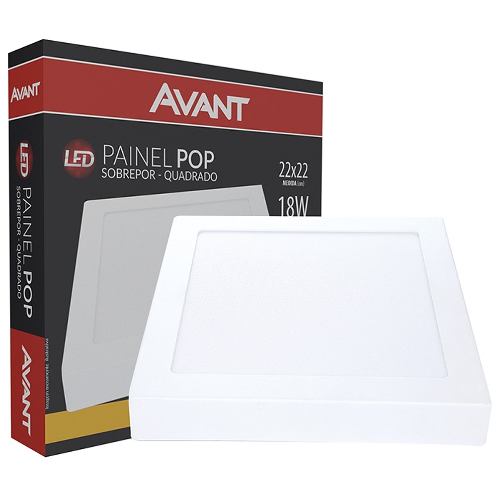 Plafon Painel Led Avant Alumínio Quadrado Sobrepor - 3K, 18W, 22cm, 1260 Lúmens