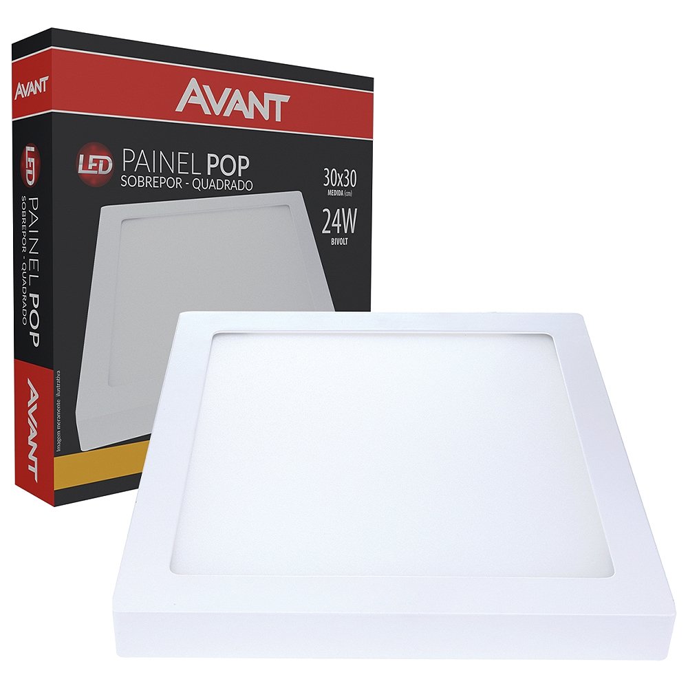 Plafon Painel Led Avant Alumínio Quadrado Sobrepor, 3K, 24W, 29cm, 1680 Lúmens