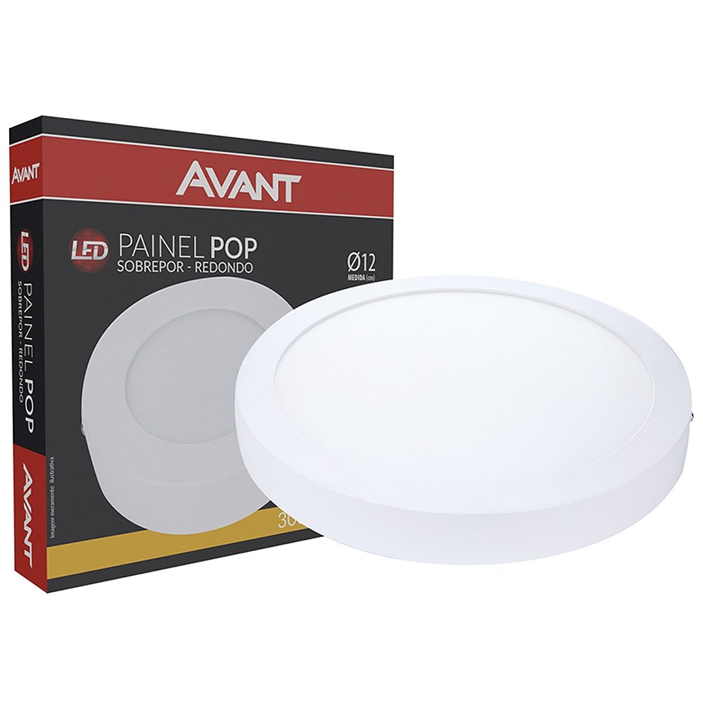Plafon Painel Avant Led 12cm, Alumínio Redondo Sobrepor - 3K, 6W, 360 Lúmens