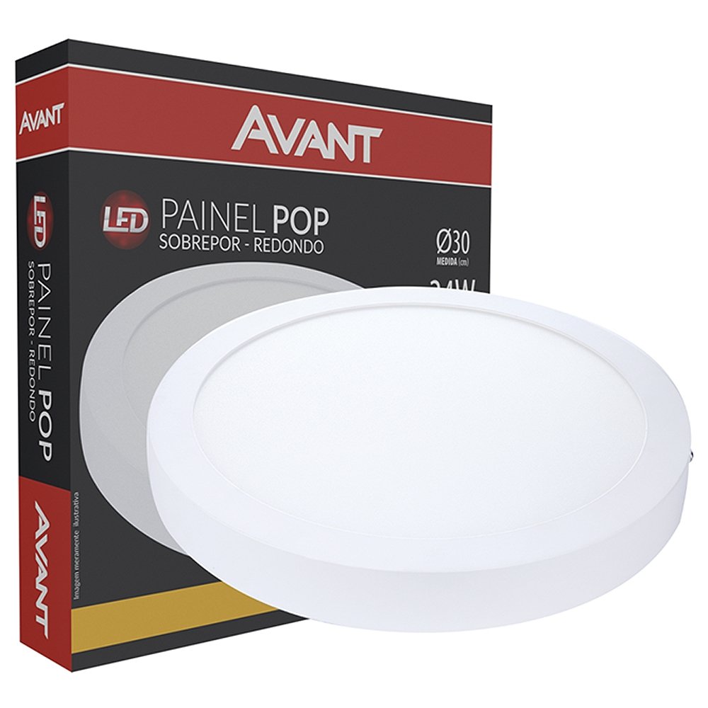 Plafon Painel Avant Led 29cm Alumínio Redondo Sobrepor, 3K, 24W, 1680 Lúmens