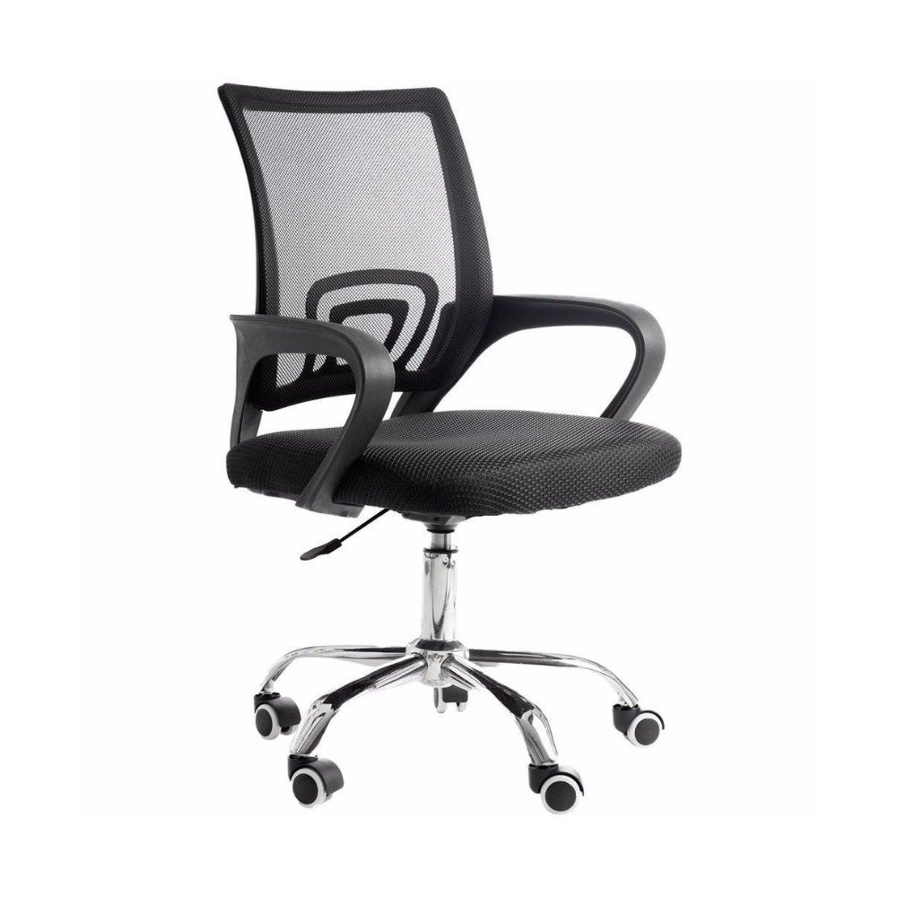 Cadeira De Escritorio Secretaria Base Cromada Com Rodinha Fortt Roma Preta - Csf06-P