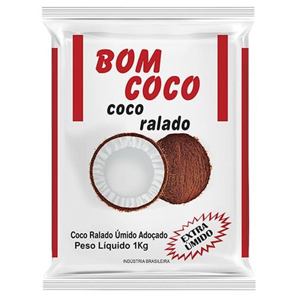 Coco Ralado Bom Coco Exra Úmido Adoçado 1Kg - Embalagem com 10 Unidades
