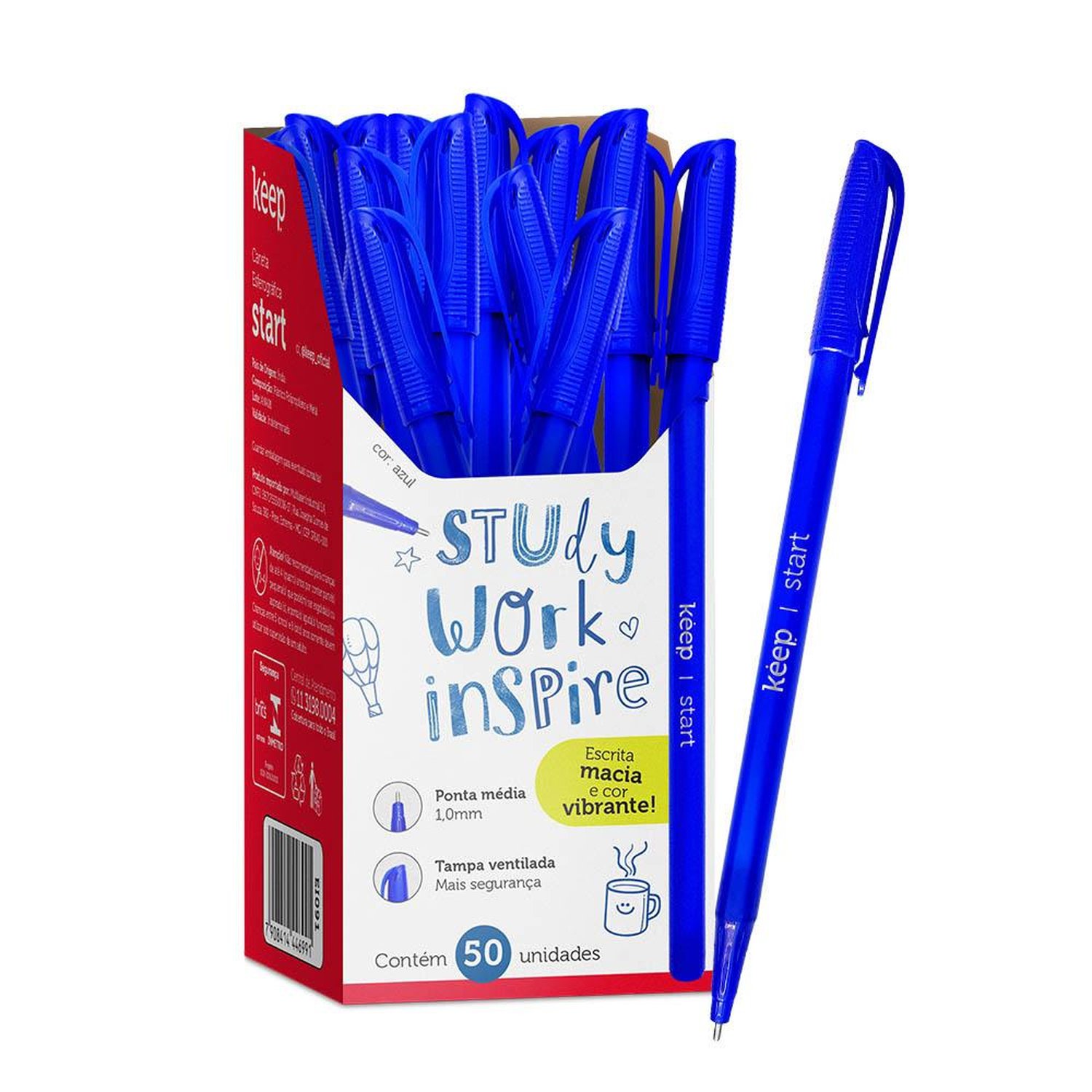 Caneta Esferográfica Ponta Média 1,0mm Com 50 Unidades Azul Keep - EI091