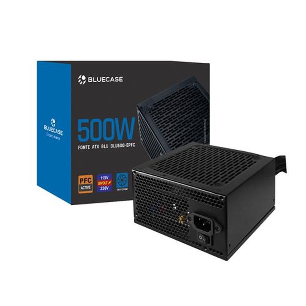 Fonte Atx 500W Pfc Ativo com Caixa Com Cabo BLU500-EPFC Bluecase