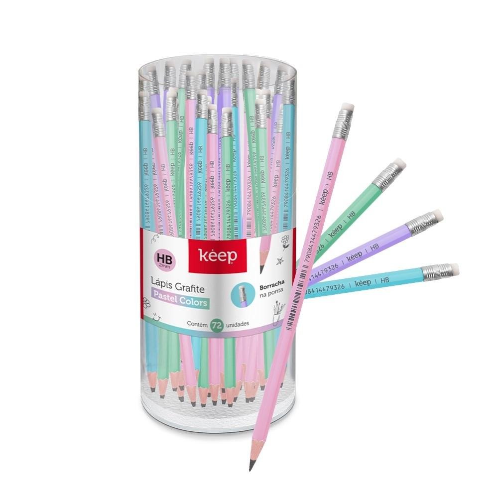 Lapis Preto Grafite HB Pastel com Borracha Pote Com 72 Unidades Keep - EI104