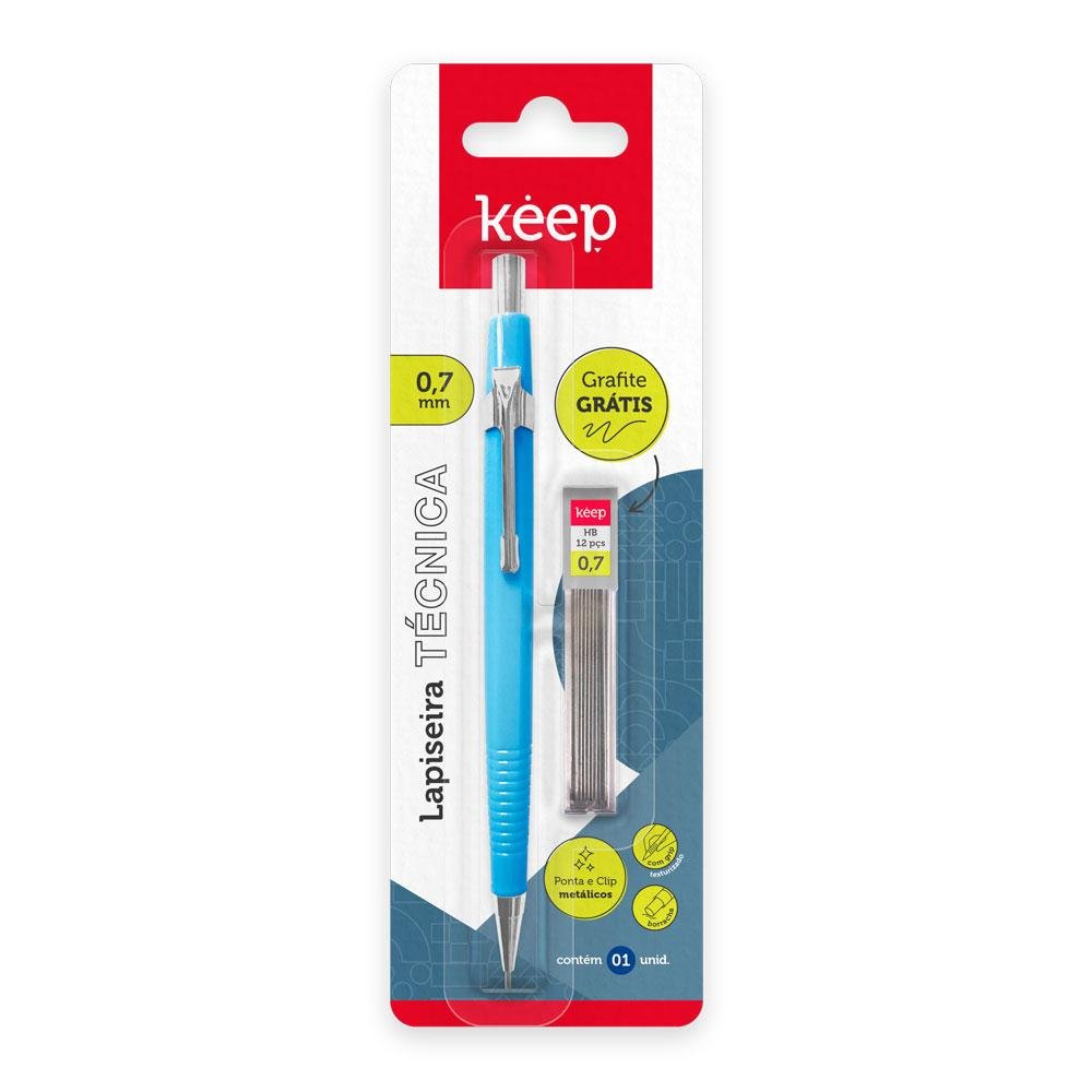 Lapiseira Tecnica 0,7mm Azul + 1 Tubo de Grafite Blister Keep - EI110