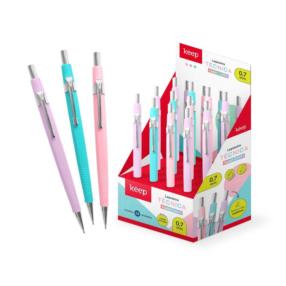 Lapiseira Tecnica 0,7mm Cores Pasteis Com 12 Unidades Keep - EI112