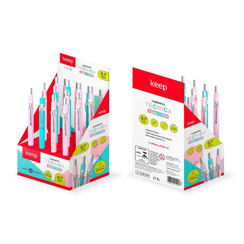 Lapiseira Tecnica 0,7mm Cores Pasteis Com 12 Unidades Keep - EI112