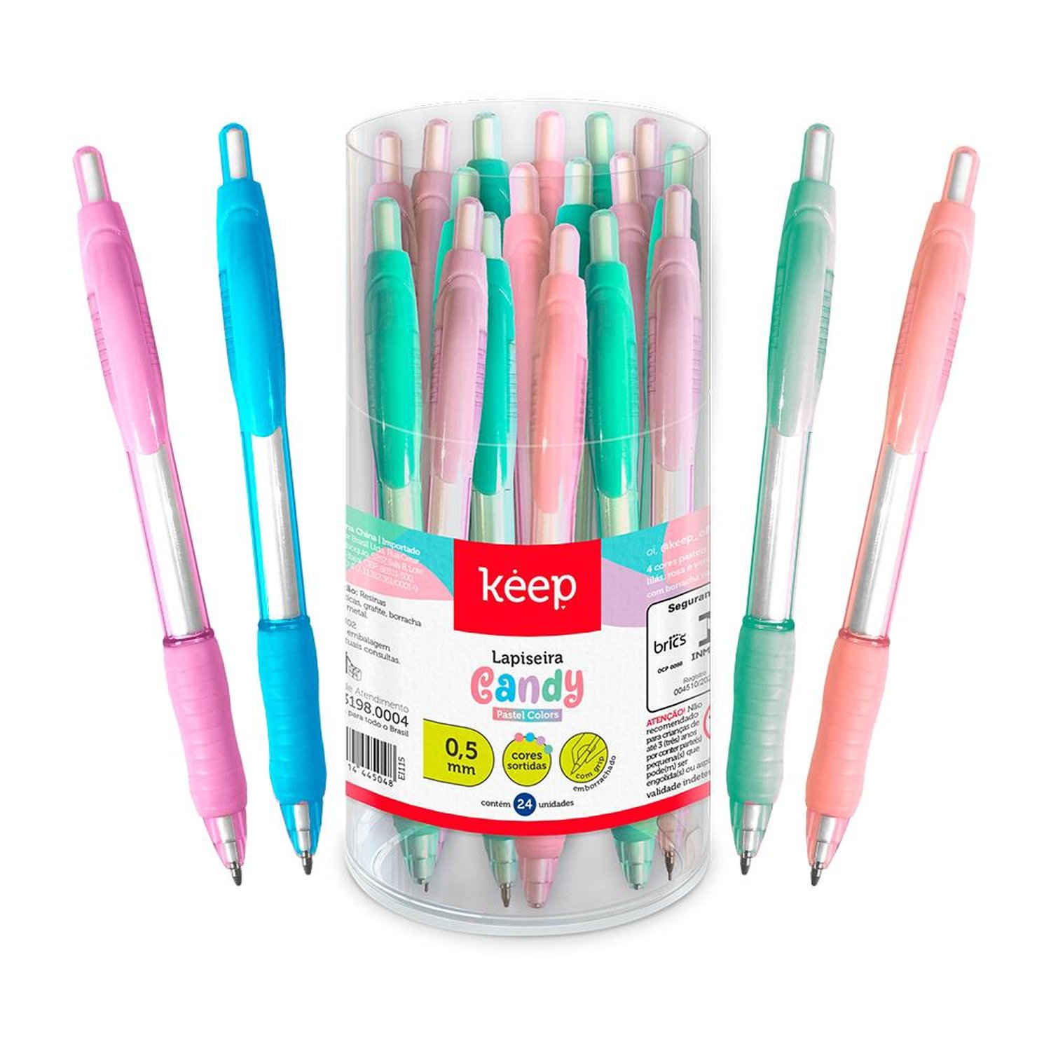 Lapiseira Candy 0,5mm com Grip Emborrachado Cores Diversas Pote Com 24 Unidades Keep - EI115