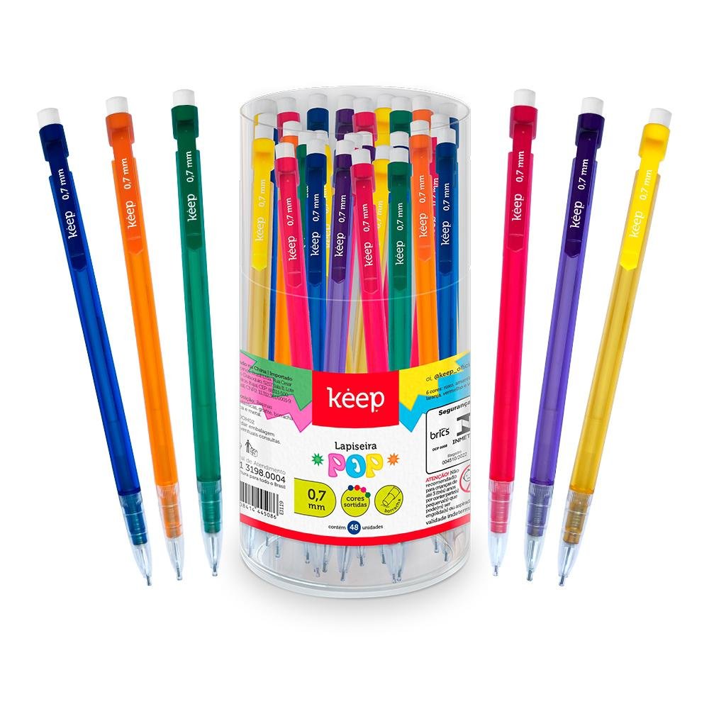 Lapiseira Pop 0,7mm Cores Diversas Pote Com 48 Unidades Keep - EI119