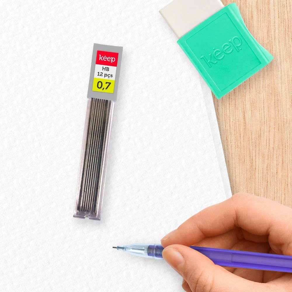 Tubo de Grafite HB 0,7mm Caixa Com 12 Tubos Keep - EI121