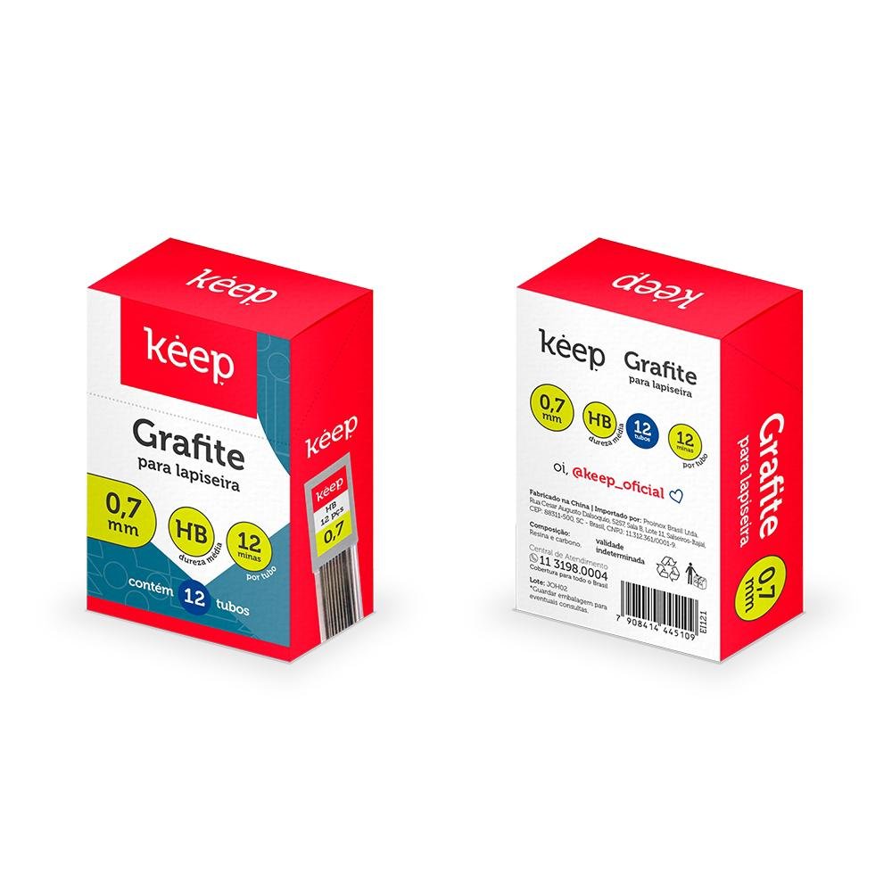 Tubo de Grafite HB 0,7mm Caixa Com 12 Tubos Keep - EI121