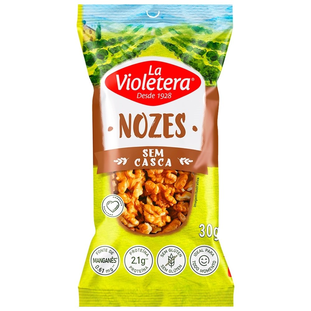 Nozes sem Casca La Violetera 30g - Embalagem com 20 Unidades