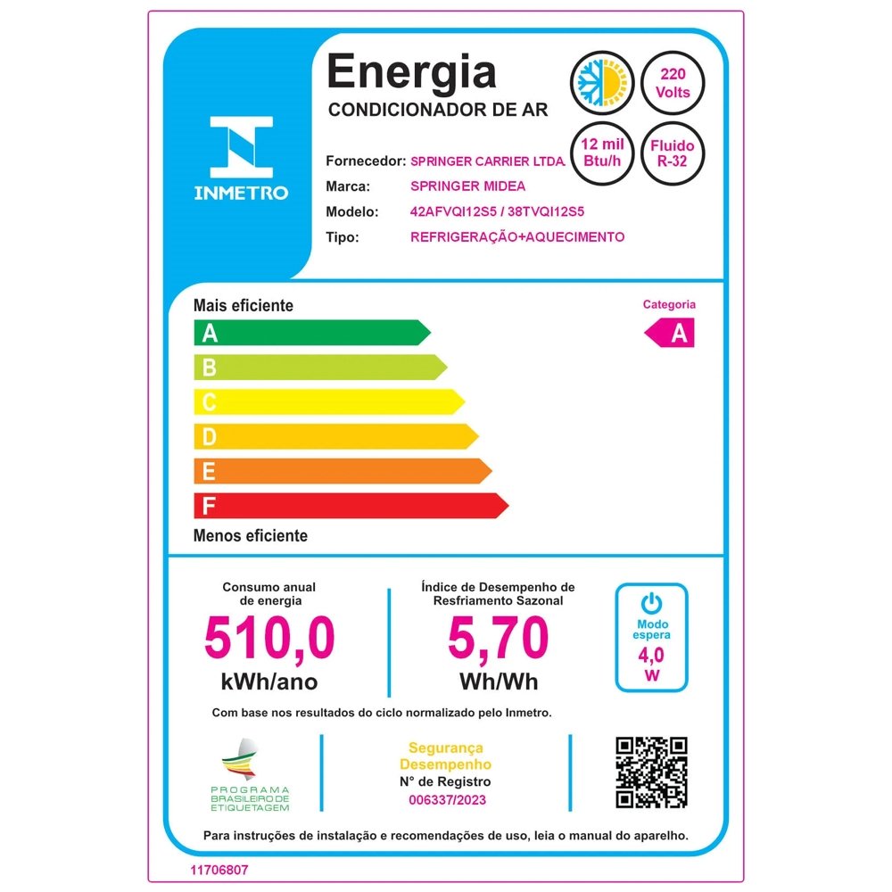 Ar Condicionado Split 9.000 BTUS Midea Springer AirVolution Connect 38TVCI09S5 - Frio, Assistente de Voz, Inverter, Branco 220V