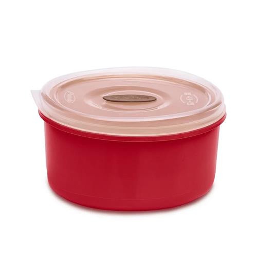 Pote Redondo Microondas/Freezer Com Válvula 1L Linha Wave Plasvale - Vermelho