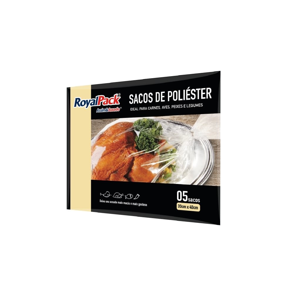 Saco Poliéster Royalpack 33x41cm Assim Assado - 20 Embalagens com 5 Unidades cada