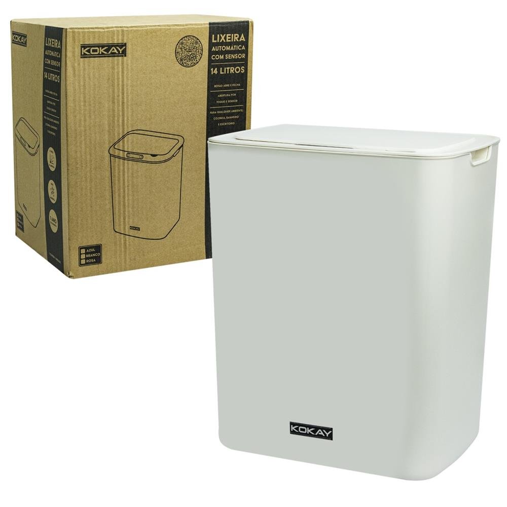 Lixeira Inteligente Automática Com Sensor De Aproximação - 14 Litros Pilha AA - Branco