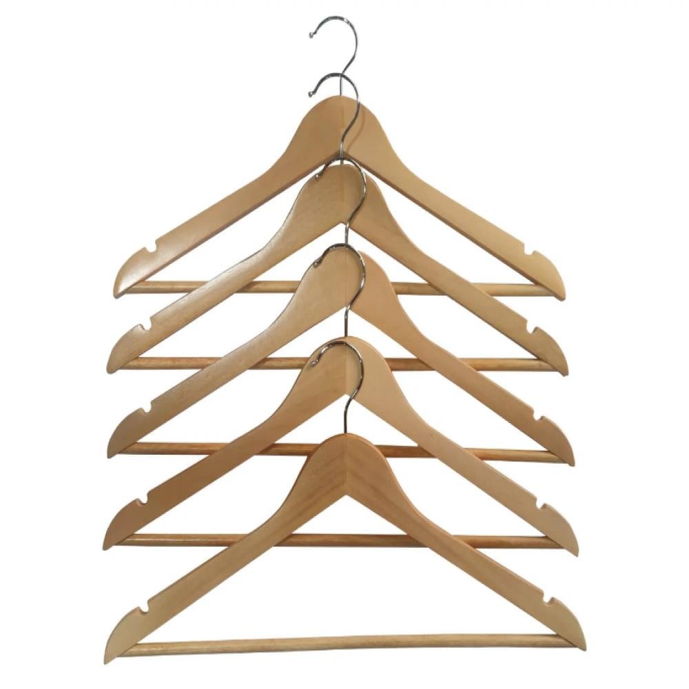 Cabide De Madeira Verniz - Kit com 5 Peças