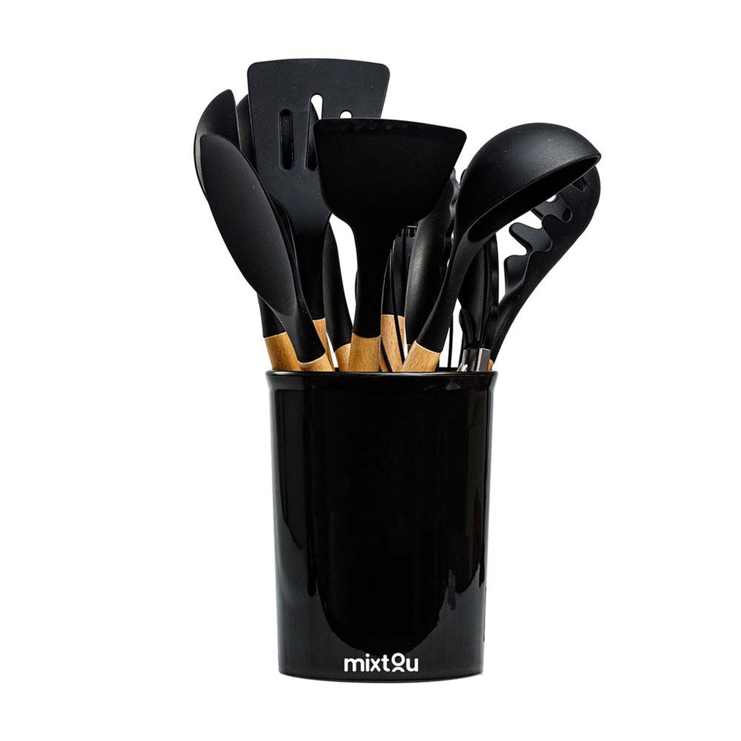 Kit de Utensílios de Silicone para Cozinha 12 Peças Preto