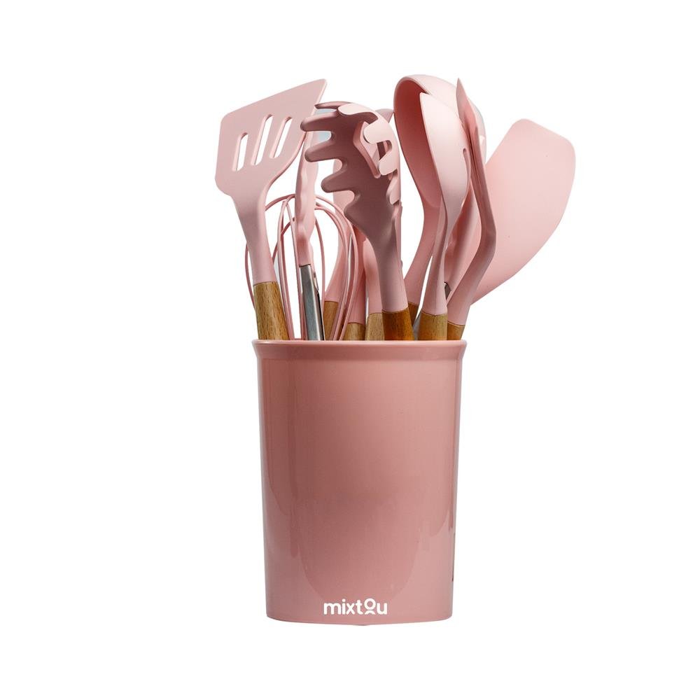 Kit de Utensílios de Silicone para Cozinha 12 Peças - Rosa