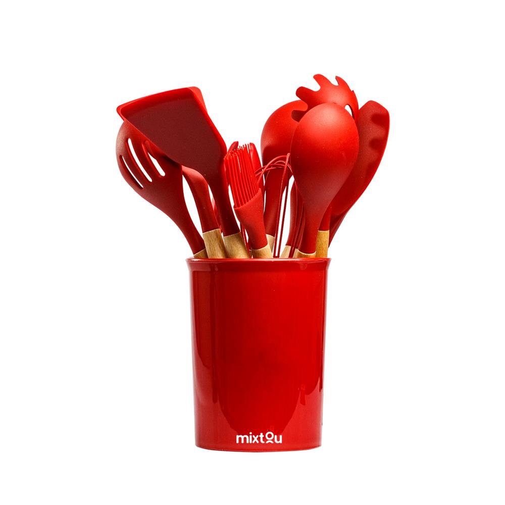 Kit de Utensílios de Silicone para Cozinha 12 Peças Vermelho