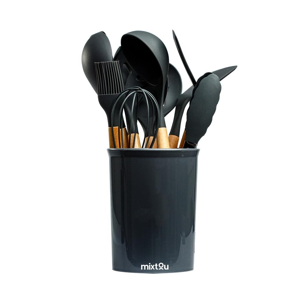 Kit de Utensílios de Silicone para Cozinha 12 Peças - Cinza