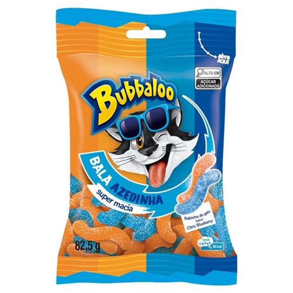 Bala Bubbaloo Azedinha Cítrica Blueberry 82,5g - Embalagem com 14 Unidades