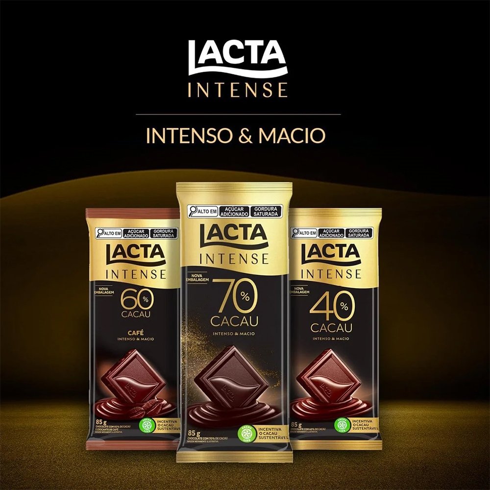 Chocolate Lacta Intense 70 Cacau Original 85g -  Embalagem com 17 Unidades