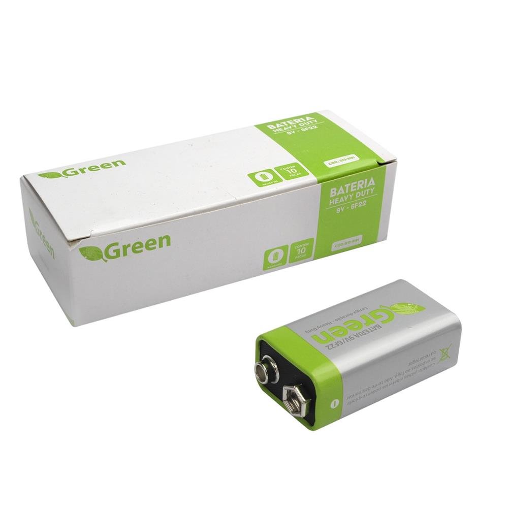 Bateria 9V 6F22 Manganês Heavy Duty - Granel - Green
