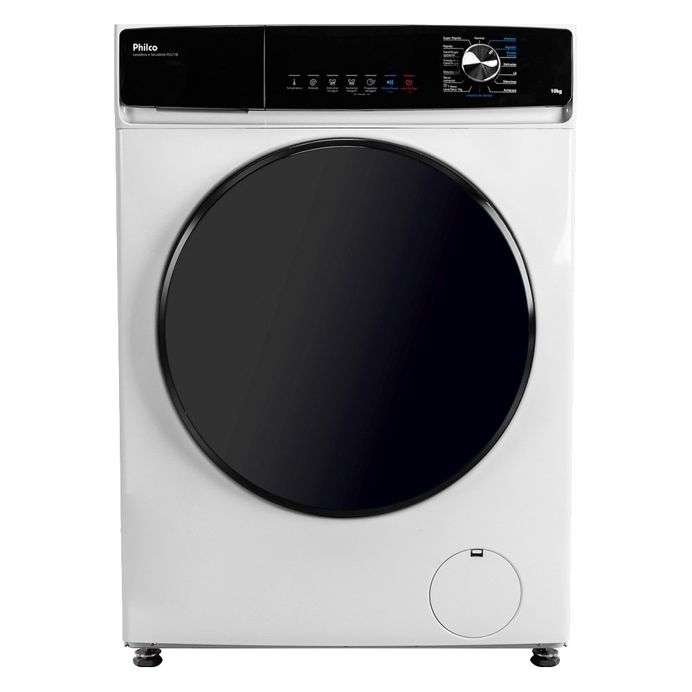 Máquina de Lavar Roupas 10Kg Philco PLS11B - Lava e Seca, Branco/Preto, 220V