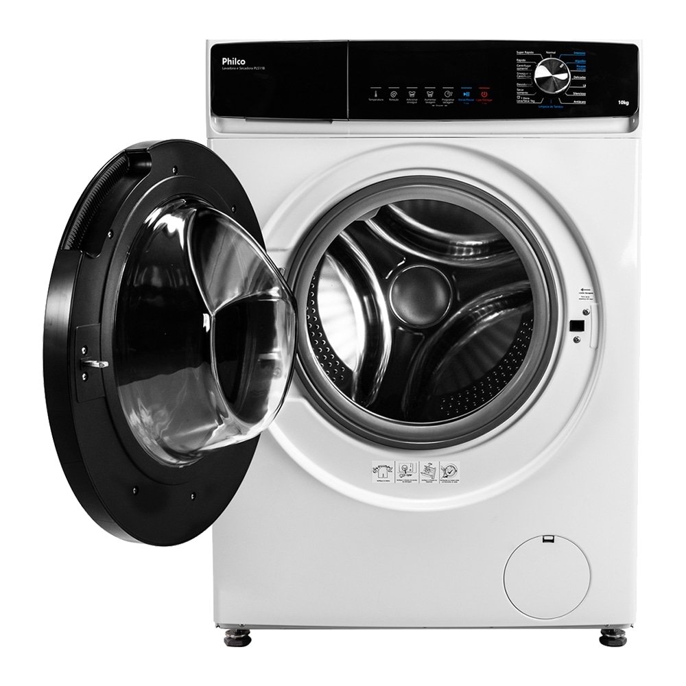Máquina de Lavar Roupas 10Kg Philco PLS11B - Lava e Seca, Branco/Preto, 220V