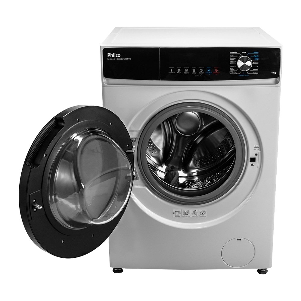 Máquina de Lavar Roupas 10Kg Philco PLS11B - Lava e Seca, Branco/Preto, 220V
