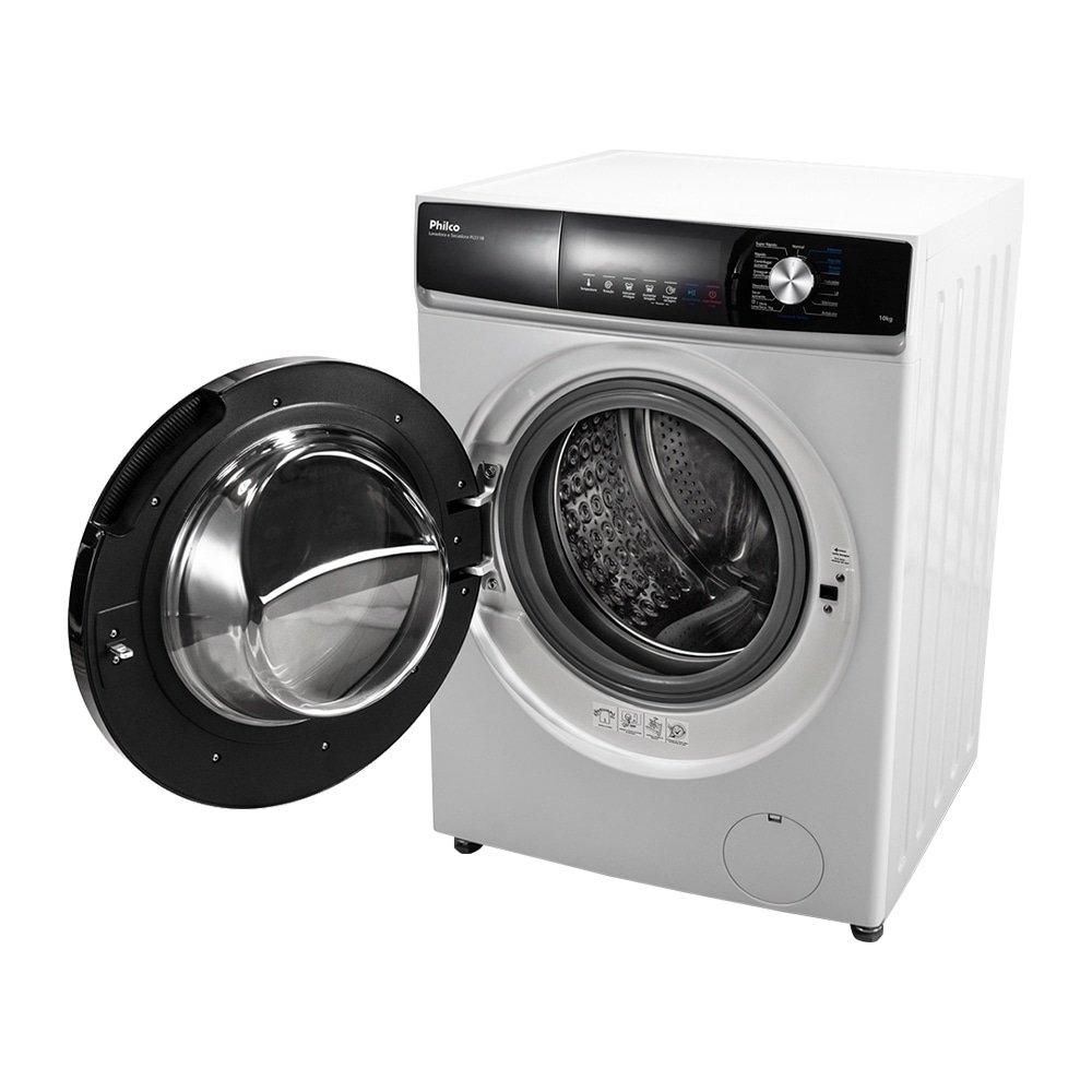 Máquina de Lavar Roupas 10Kg Philco PLS11B - Lava e Seca, Branco/Preto, 220V