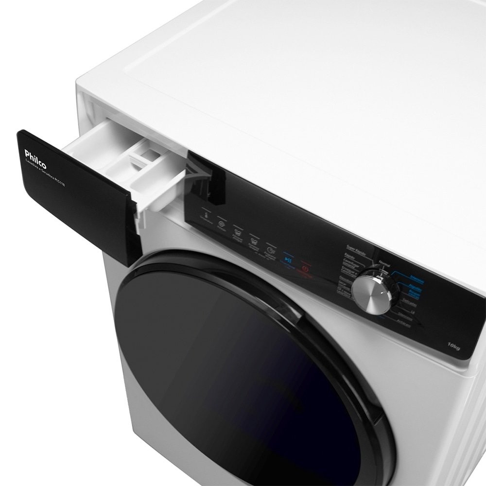 Máquina de Lavar Roupas 10Kg Philco PLS11B - Lava e Seca, Branco/Preto, 220V