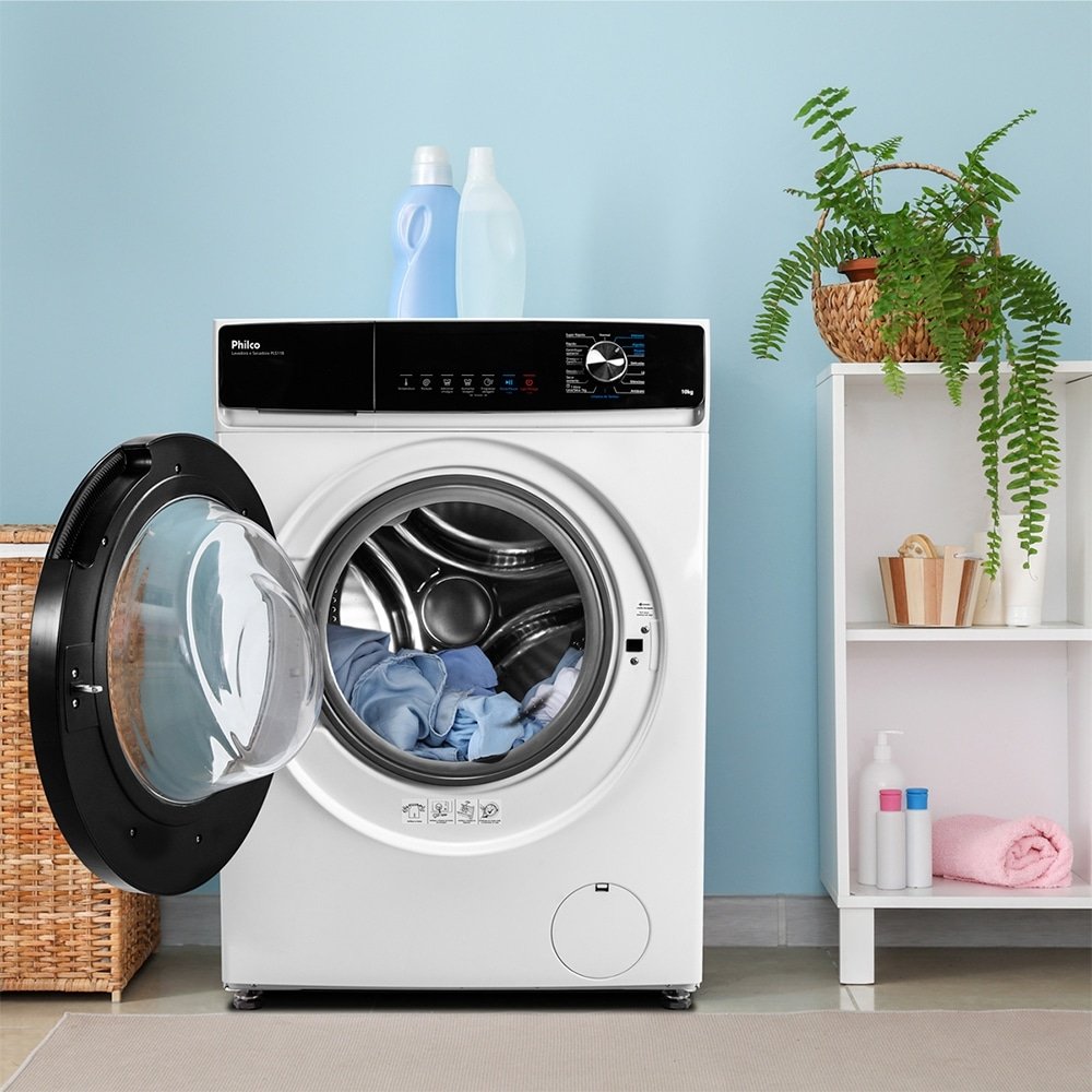 Máquina de Lavar Roupas 10Kg Philco PLS11B - Lava e Seca, Branco/Preto, 220V