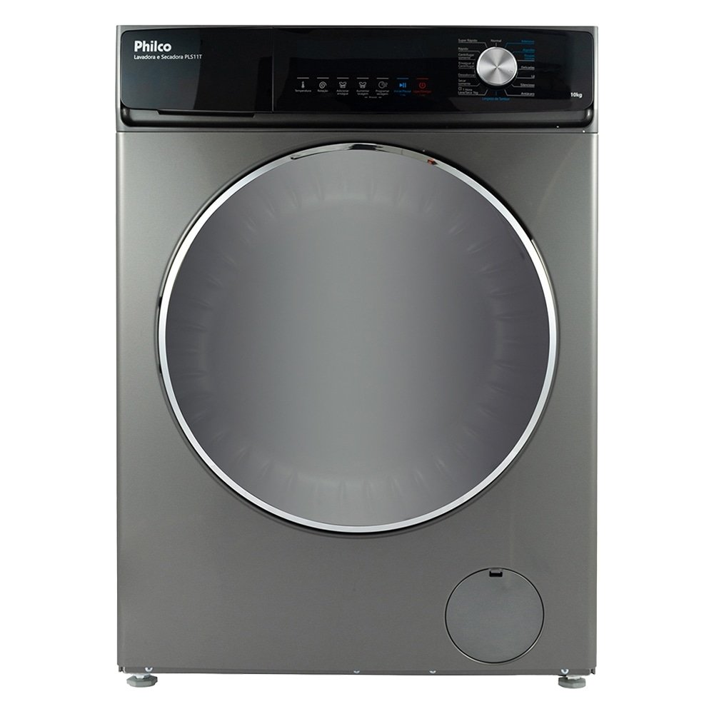 Máquina de Lavar Roupas 10Kg Philco PLS11T - Lava e Seca, Inox, 110V