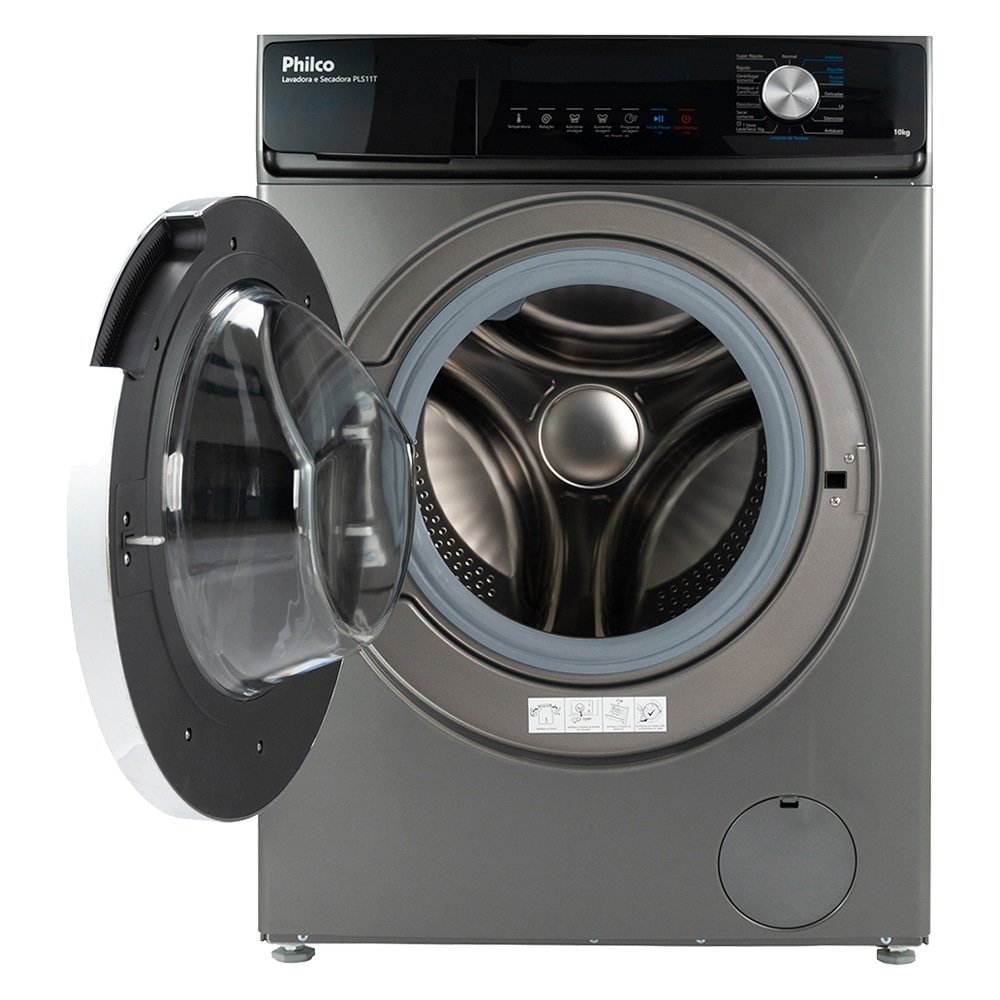 Máquina de Lavar Roupas 10Kg Philco PLS11T - Lava e Seca, Inox, 110V