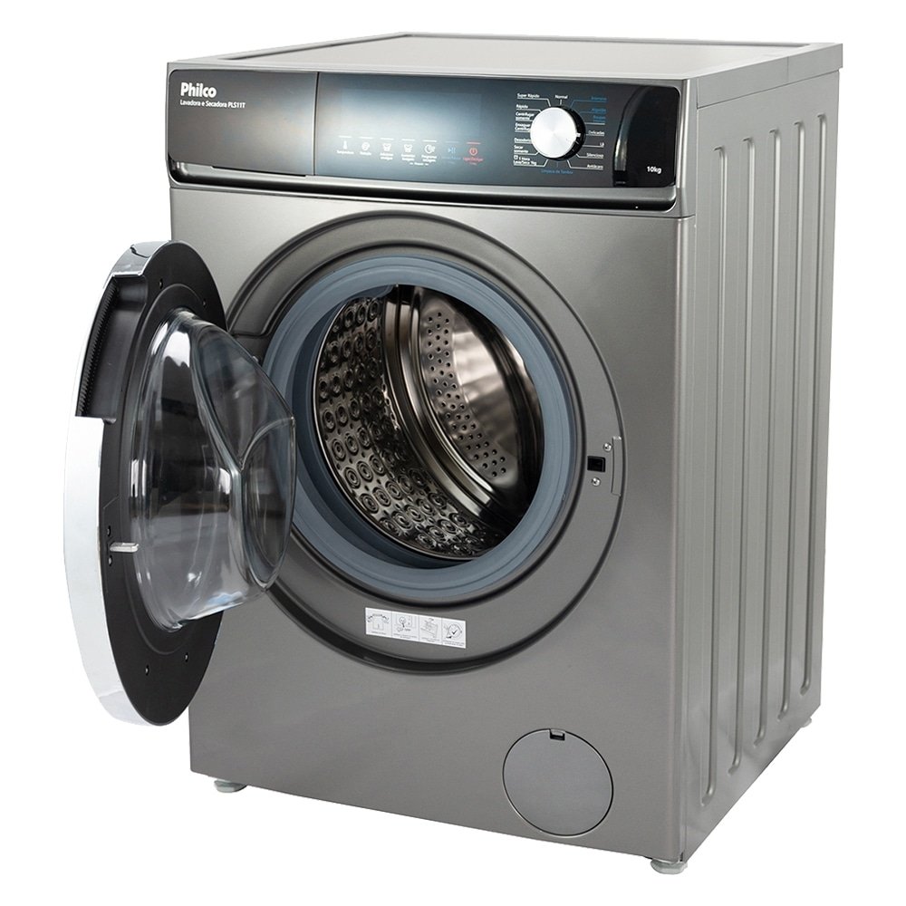 Máquina de Lavar Roupas 10Kg Philco PLS11T - Lava e Seca, Inox, 110V