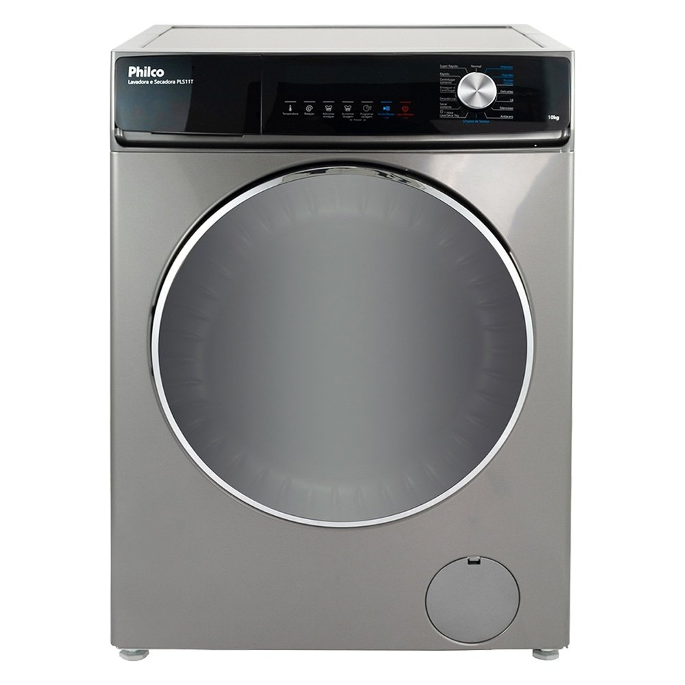 Máquina de Lavar Roupas 10Kg Philco PLS11T - Lava e Seca, Inox, 220V