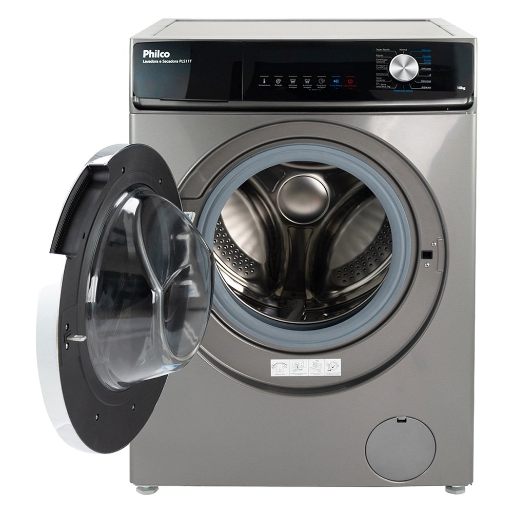 Máquina de Lavar Roupas 10Kg Philco PLS11T - Lava e Seca, Inox, 220V