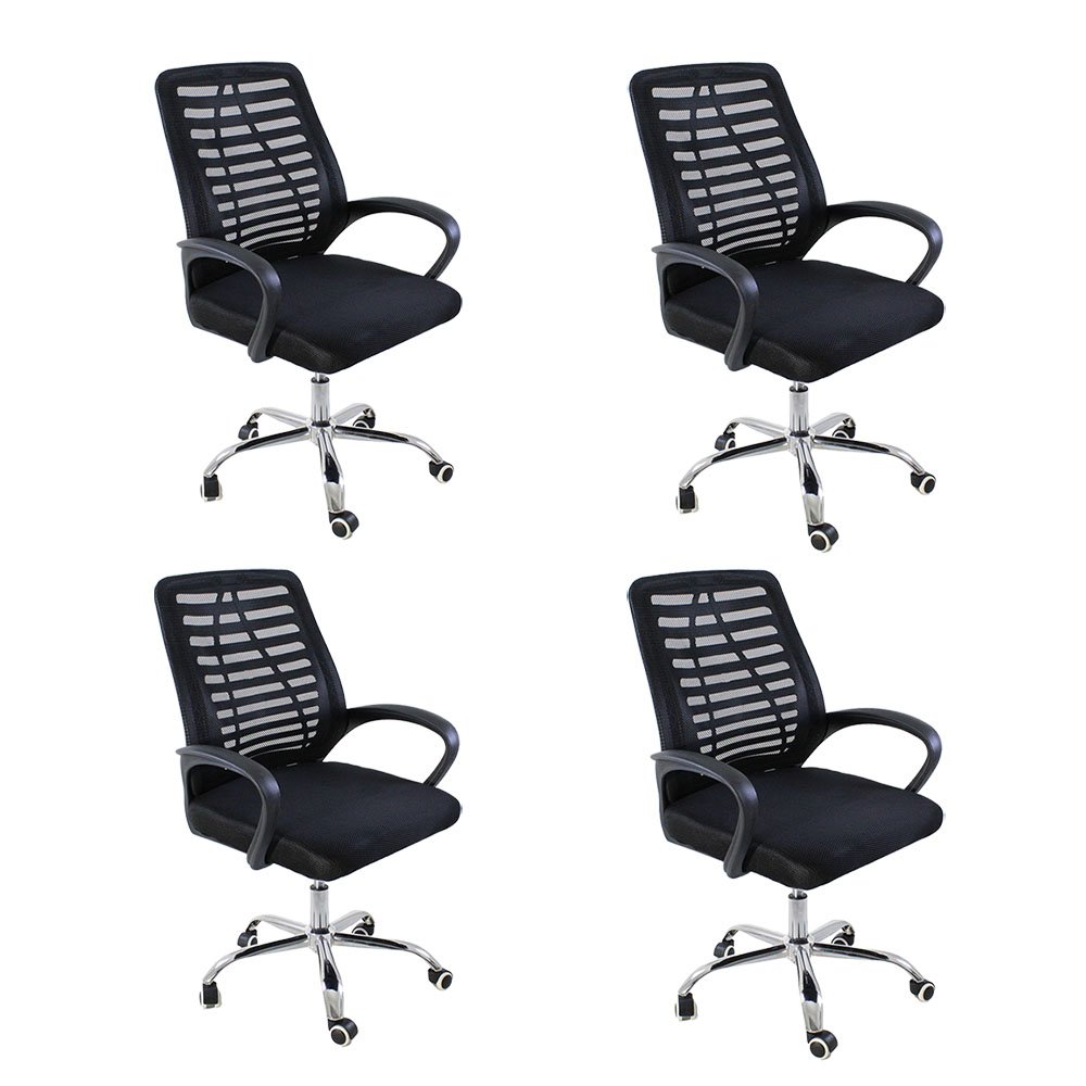 Kit 4 Cadeiras de Escritório Esteirinha Mesh Ergonômica - Preto