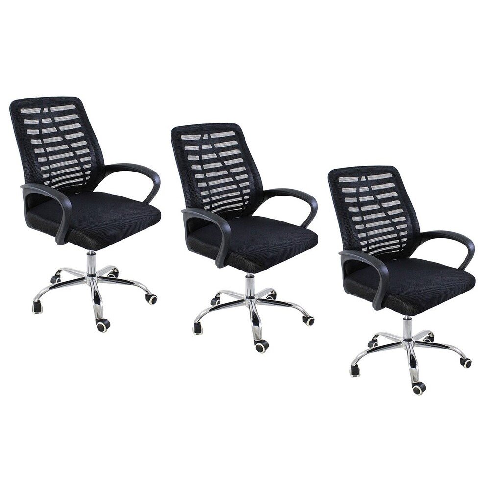Kit 3 Cadeiras de Escritório Esteirinha Mesh Ergonômica - Preto