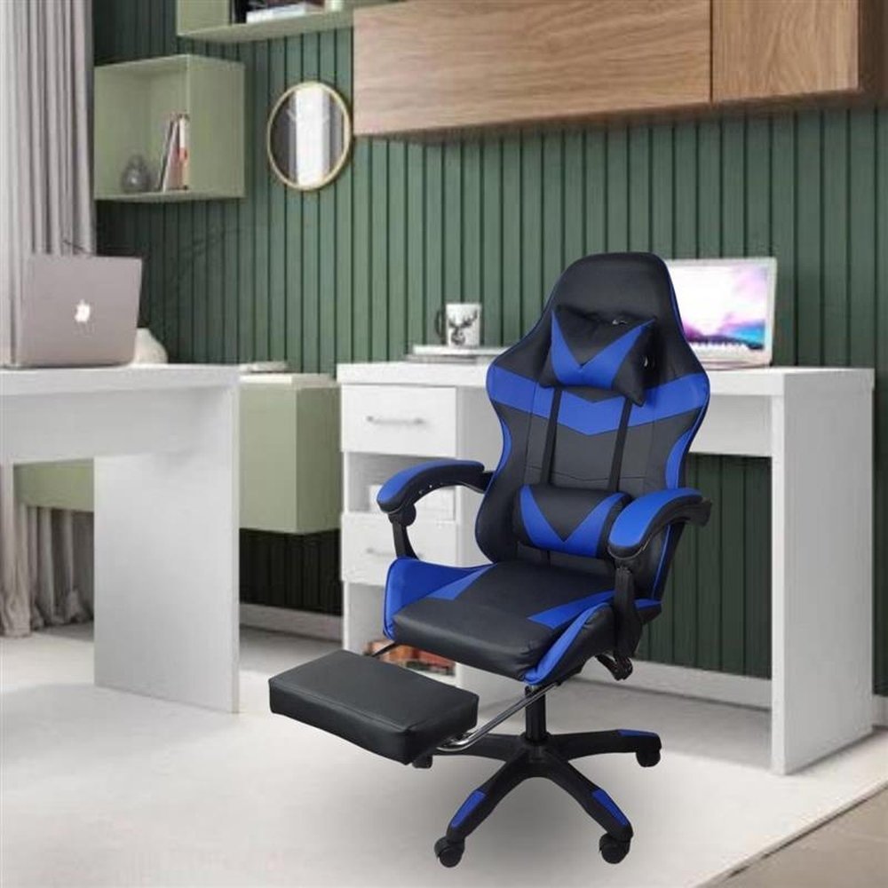 Cadeira Gamer Stillus Ergonômica Com Apoio Para Os Pés - Azul