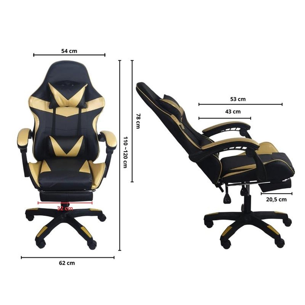 Cadeira Gamer Stillus Ergonômica Com Apoio Para Os Pés - Dourada